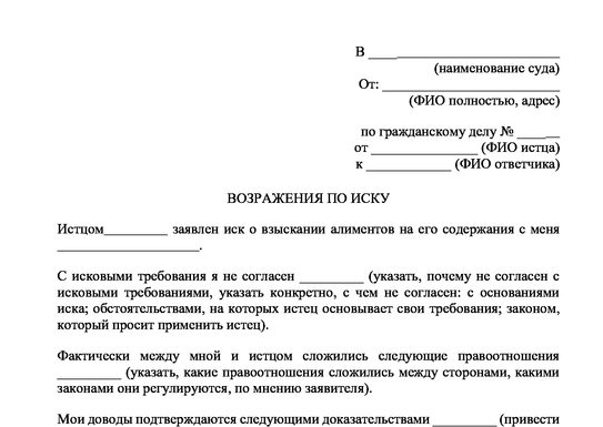 Возражение на исковое заявление по разделу имущества супругов образец